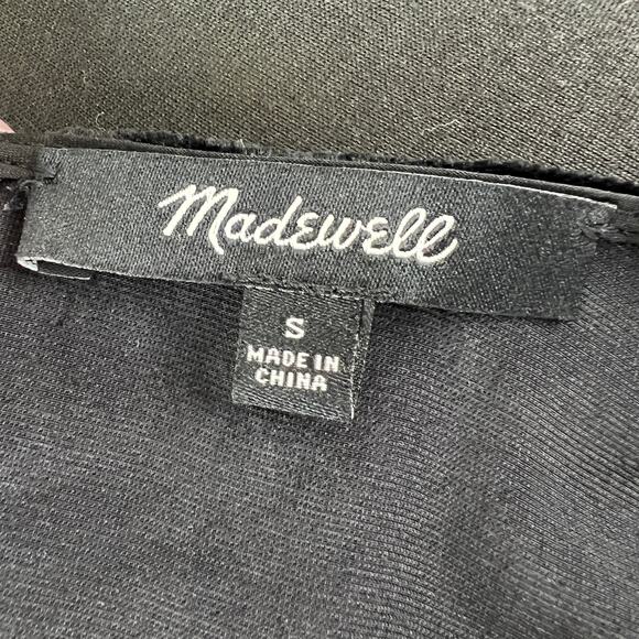 MADEWELL Black Velvet Tulip-Hem Top Silk Blend Relaxed Fit Draped Short Sleeve S - Picture 4 of 6